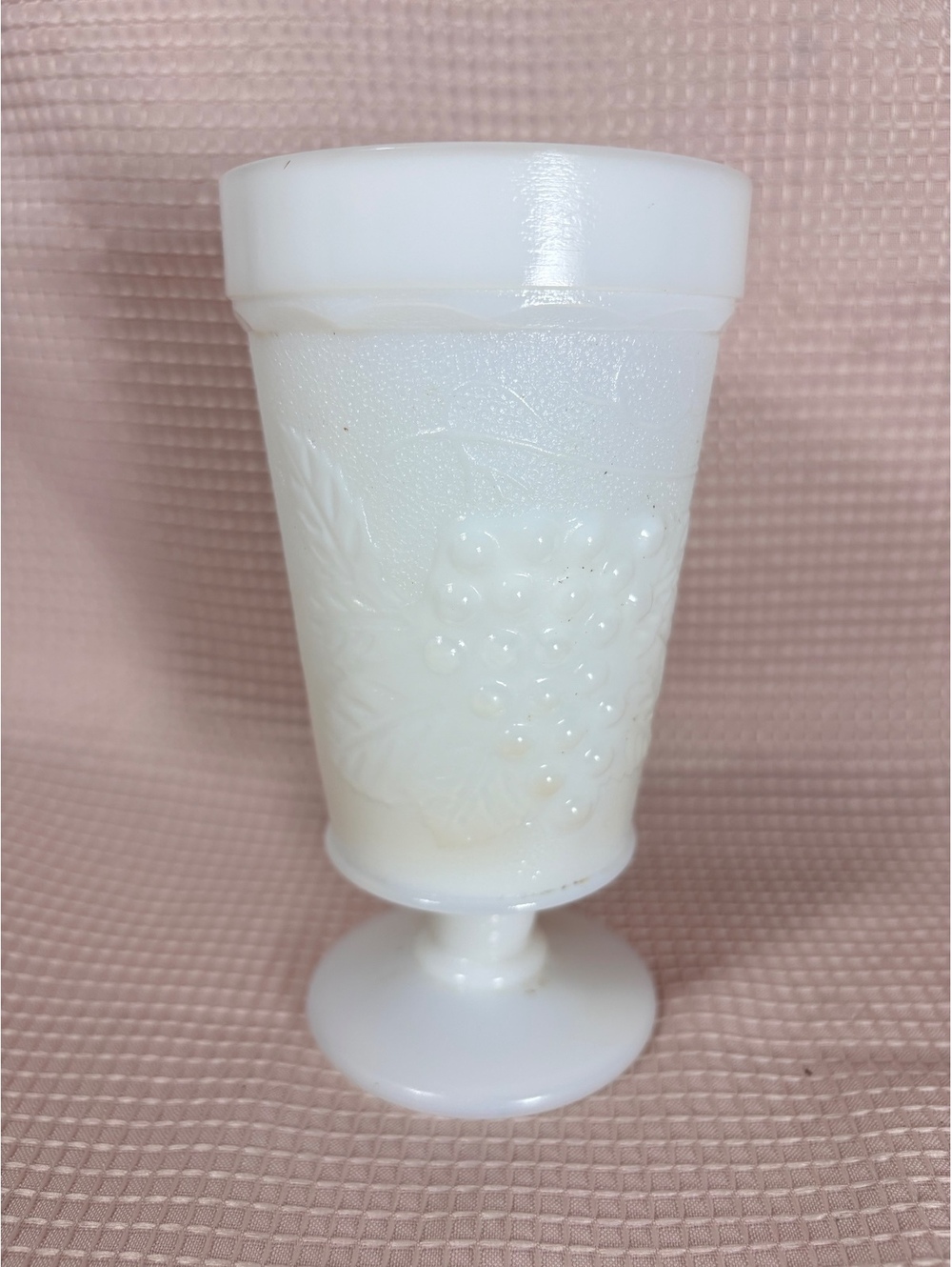 266 - Anchor Hocking harvest grape footed Goblet or Tumbler Milk Glass